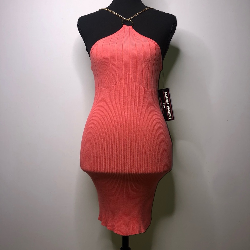 Almost Famous Coral Pink Bodycon Mini Medium Dress